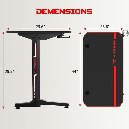 Ergonomic Gaming Desk, T-Shaped Office PC Computer Desk with Full Desk Mouse Pad, Gamer Tables Pro with Gaming Handle Rack, Stand Cup Holder&Headphone Hook (Carbon Fiber Black, 40 Inch)