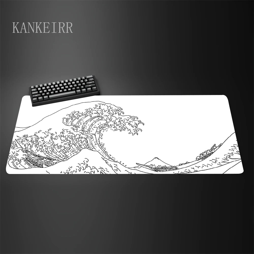 Computer Art Mouse Pad the Great Wave of Kanagawa Large Gaming Mousepad Gamer Rubber Non-Slip Keyboard Pad Laptop Desk Mat