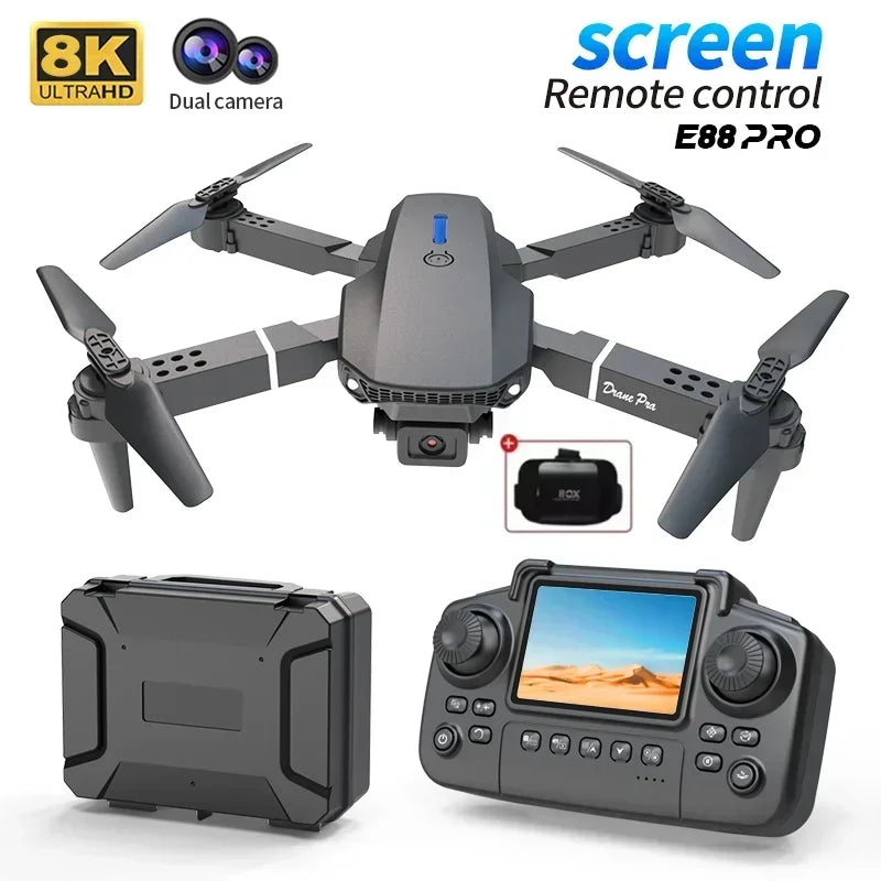 Professional E88 PRO Drone with Screen 8K HD Camera Wifi FPV Foldable RC Quadcopter Helicopter Toy for Kids Adults Outdoor Gifts