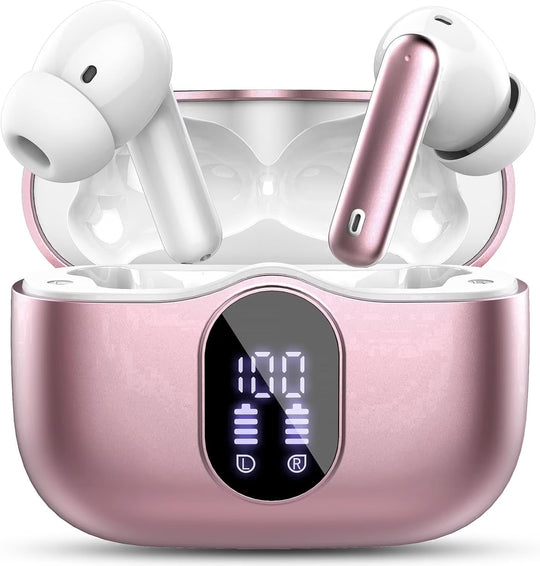 Wireless Earbuds, Bluetooth 5.4 Headphones Bass Stereo, Ear Buds with Noise Cancelling Mic, LED Display in Ear Earphones Clear Calls, IP7 Waterproof Bluetooth Earbuds for Phones/Sports/Laptop, Black