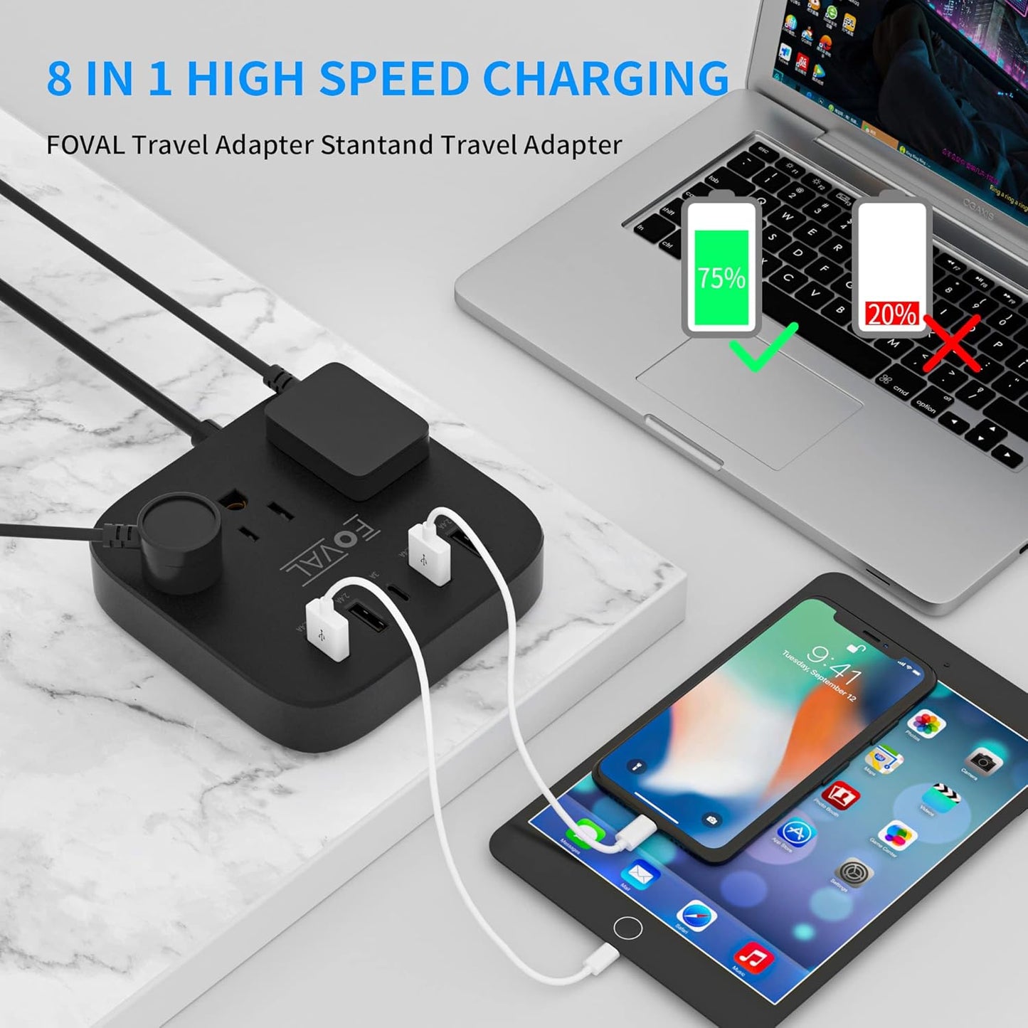 European Travel Plug Adapter,  EU UK US Power Strip with USB C and 4 USB Ports, 3 AC Outlets, Wall Mountable, 5Ft Extension Cord, Compact for Travel, Cruise Ship, Home Office (Black)