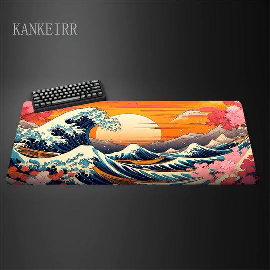 Computer Art Mouse Pad the Great Wave of Kanagawa Large Gaming Mousepad Gamer Rubber Non-Slip Keyboard Pad Laptop Desk Mat