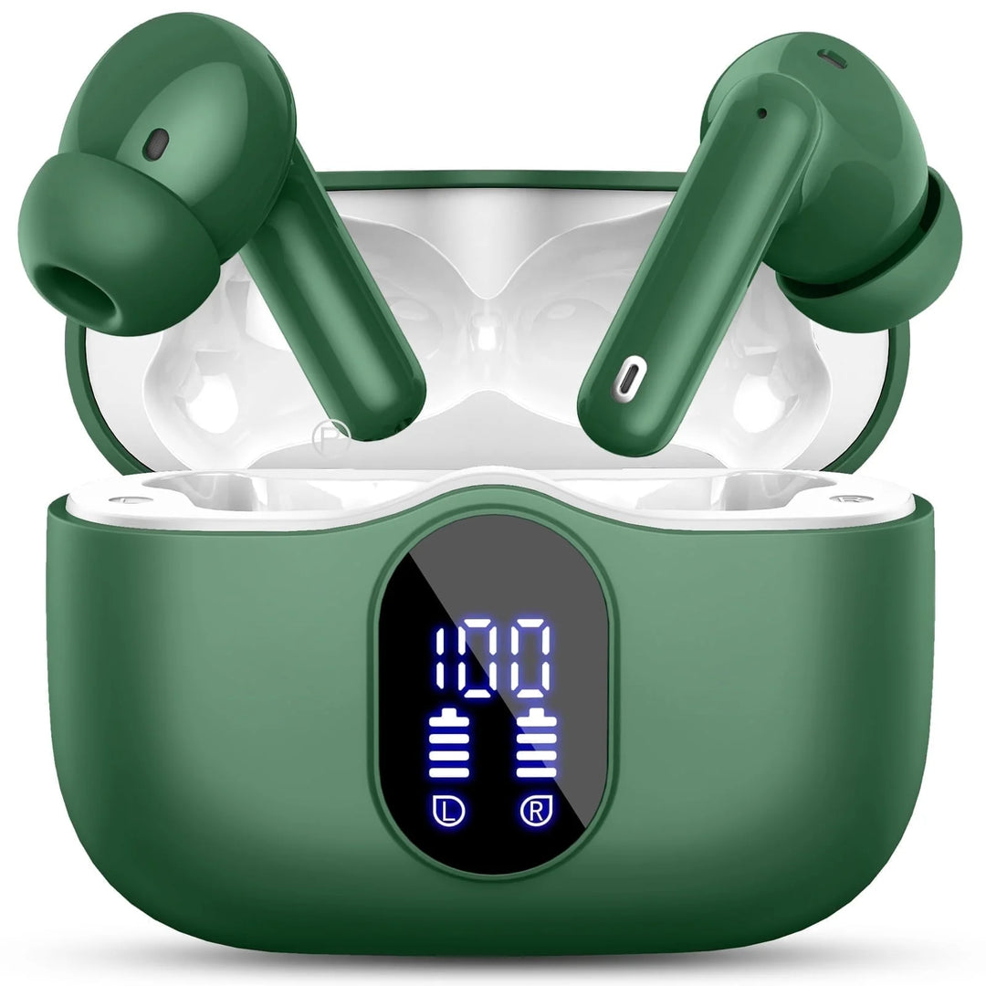 Wireless Earbuds, Bluetooth 5.4 Headphones Bass Stereo, Ear Buds with Noise Cancelling Mic, LED Display in Ear Earphones Clear Calls, IP7 Waterproof Bluetooth Earbuds for Phones/Sports/Laptop, Black