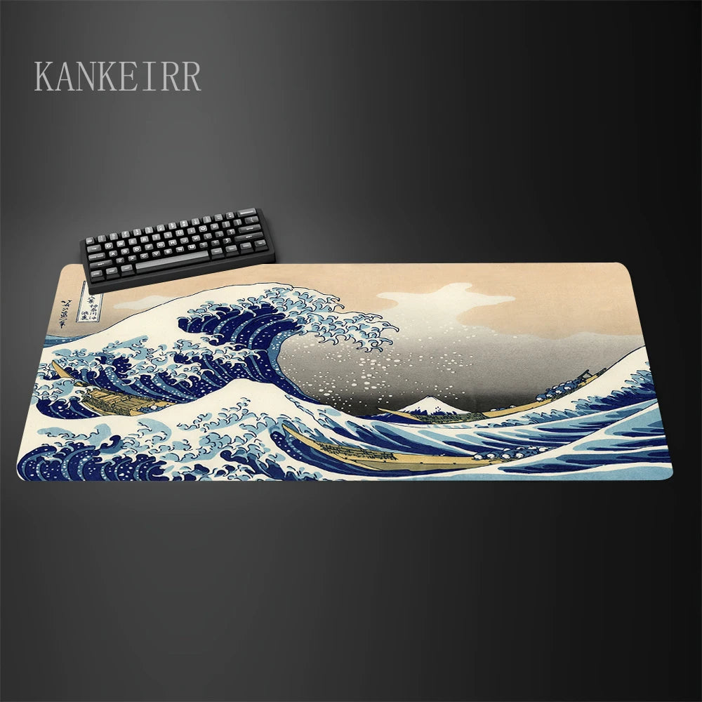 Computer Art Mouse Pad the Great Wave of Kanagawa Large Gaming Mousepad Gamer Rubber Non-Slip Keyboard Pad Laptop Desk Mat