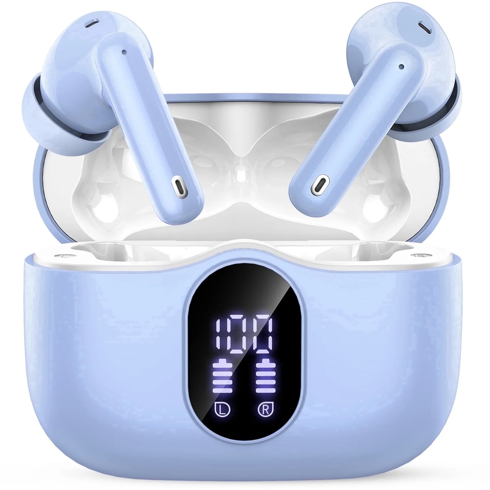 Wireless Earbuds, Bluetooth 5.4 Headphones Bass Stereo, Ear Buds with Noise Cancelling Mic, LED Display in Ear Earphones Clear Calls, IP7 Waterproof Bluetooth Earbuds for Phones/Sports/Laptop, Black