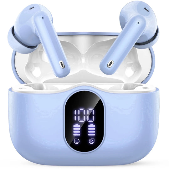 Wireless Earbuds, Bluetooth 5.4 Headphones Bass Stereo, Ear Buds with Noise Cancelling Mic, LED Display in Ear Earphones Clear Calls, IP7 Waterproof Bluetooth Earbuds for Phones/Sports/Laptop, Black