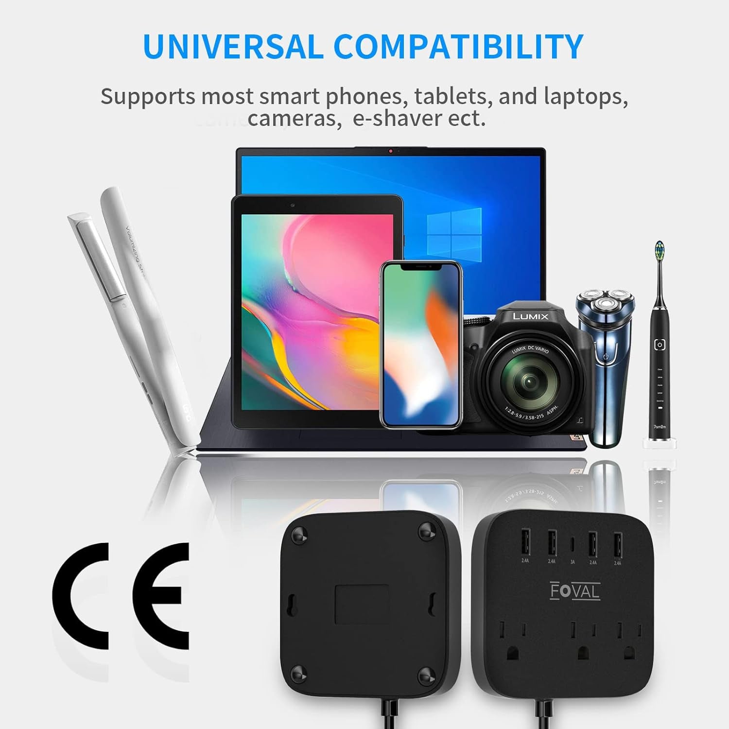 European Travel Plug Adapter,  EU UK US Power Strip with USB C and 4 USB Ports, 3 AC Outlets, Wall Mountable, 5Ft Extension Cord, Compact for Travel, Cruise Ship, Home Office (Black)