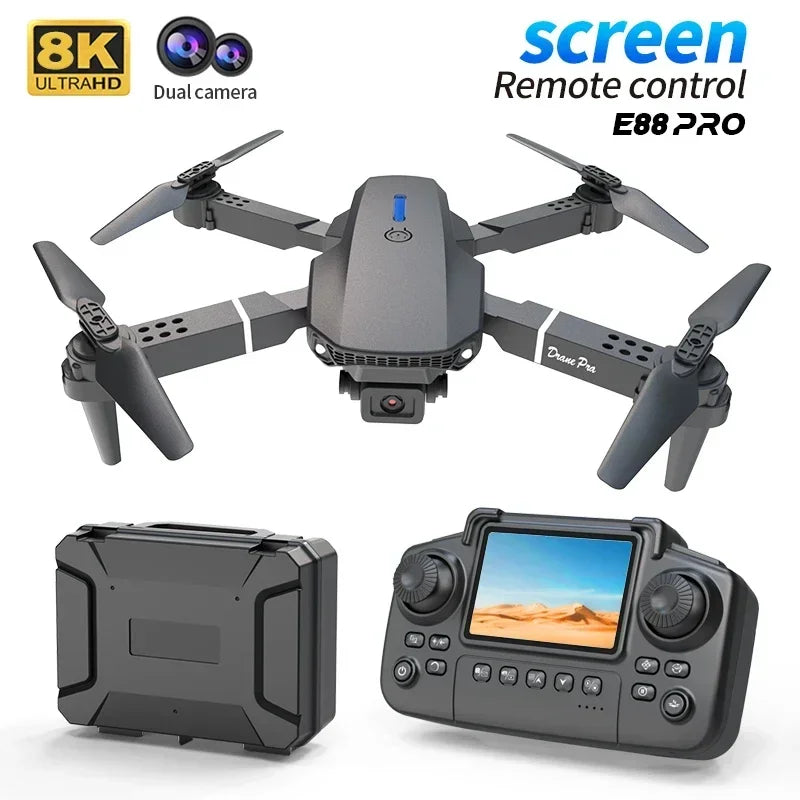 Professional E88 PRO Drone with Screen 8K HD Camera Wifi FPV Foldable RC Quadcopter Helicopter Toy for Kids Adults Outdoor Gifts