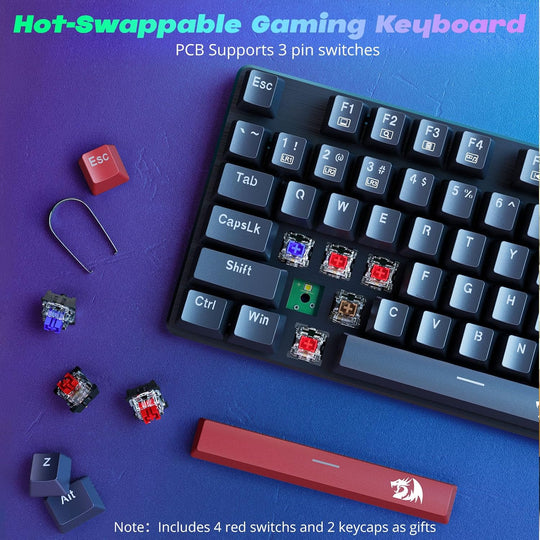 Mechanical Gaming Keyboard Wired, 11 Programmable Backlit Modes, Hot-Swappable Red Switch, Anti-Ghosting, Double-Shot PBT Keycaps, Light up Keyboard for PC Mac