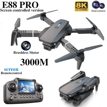 Professional E88 PRO Drone with Screen 8K HD Camera Wifi FPV Foldable RC Quadcopter Helicopter Toy for Kids Adults Outdoor Gifts