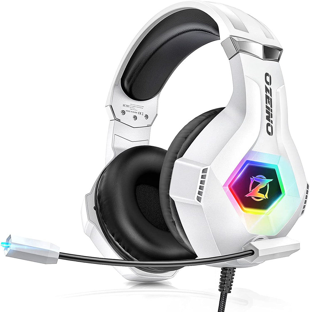 Ozeino Gaming Headset for PC, Ps4, Ps5, Xbox Headset with 7.1 Surround Sound, Gaming Headphones with Noise Cancelling Mic RGB Light over Ear Headphones for Xbox Series X/S, Switch-Blue