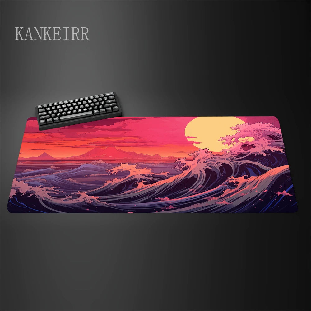 Computer Art Mouse Pad the Great Wave of Kanagawa Large Gaming Mousepad Gamer Rubber Non-Slip Keyboard Pad Laptop Desk Mat
