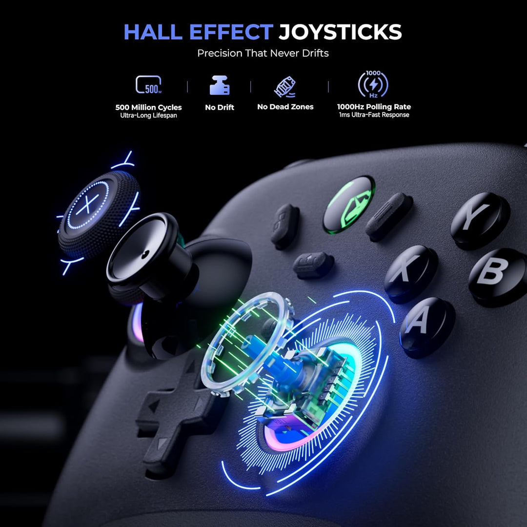 Echtpower Wireless PC Gaming Controller - Hall Effect Joystick, 2.4G & Wired 1000Hz Polling Rate, 800Mah Battery, Adjustable Turbo/Vibration - for Pc/Switch/Ios/Android