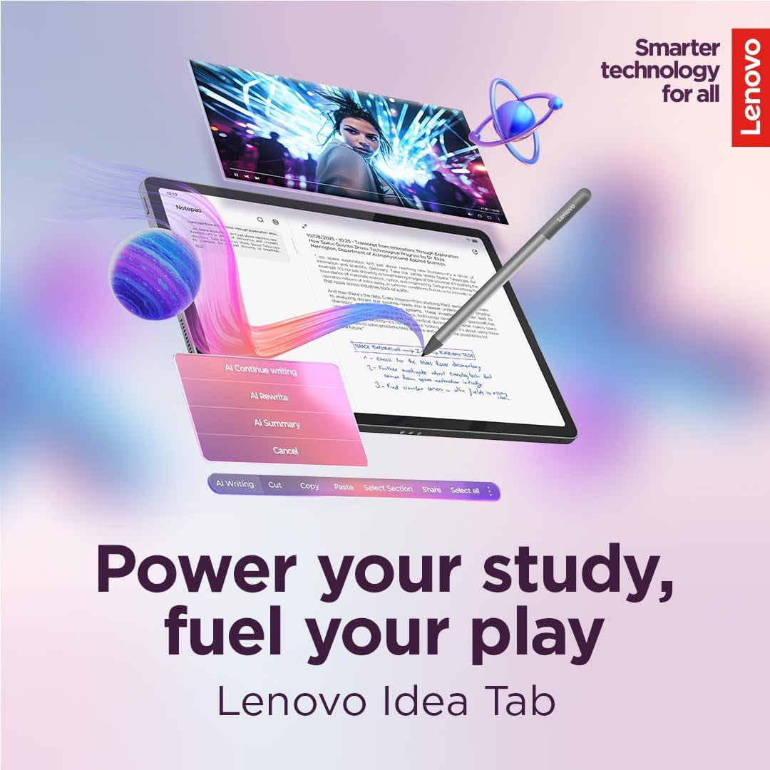Idea Tab - College Tablet - 11″ 2.5K IPS Touchscreen Display - 90Hz - Mediatek Dimensity 6300-4 GB Memory - 128 GB Storage - Integrated Arm Mali-G57 MC2 - Tab Pen and Folio Case