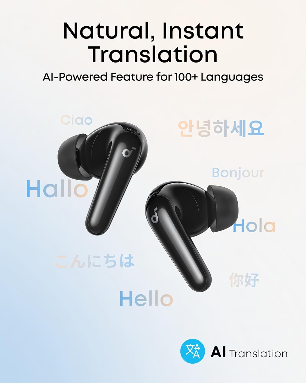 Soundcore P31I by Anker, Real-Time Adaptive Noise Cancelling, Hi-Res Sound, Translation Earbuds, 50H Playtime, Wireless Earbuds, Bluetooth Earphones, Spatial Audio, Fast Charging, IP55 (Black)