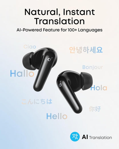Soundcore P31I by Anker, Real-Time Adaptive Noise Cancelling, Hi-Res Sound, Translation Earbuds, 50H Playtime, Wireless Earbuds, Bluetooth Earphones, Spatial Audio, Fast Charging, IP55 (Black)