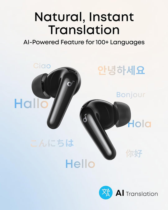 Soundcore P31I by Anker, Real-Time Adaptive Noise Cancelling, Hi-Res Sound, Translation Earbuds, 50H Playtime, Wireless Earbuds, Bluetooth Earphones, Spatial Audio, Fast Charging, IP55 (Black)