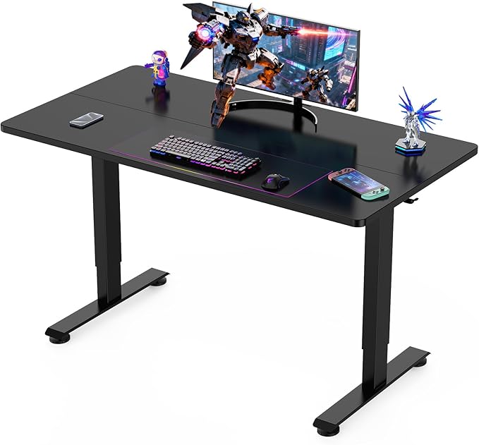 Veken 55 Inch Large Electric Standing Desk, Gaming Table, Black | Height Adjustable Sit Stand up Computer Tables for Home Office, Study , Writing, Suit Students, Employees and Group Work