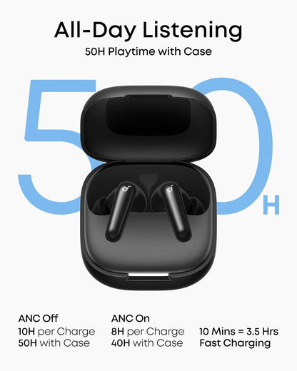 Soundcore P31I by Anker, Real-Time Adaptive Noise Cancelling, Hi-Res Sound, Translation Earbuds, 50H Playtime, Wireless Earbuds, Bluetooth Earphones, Spatial Audio, Fast Charging, IP55 (Black)