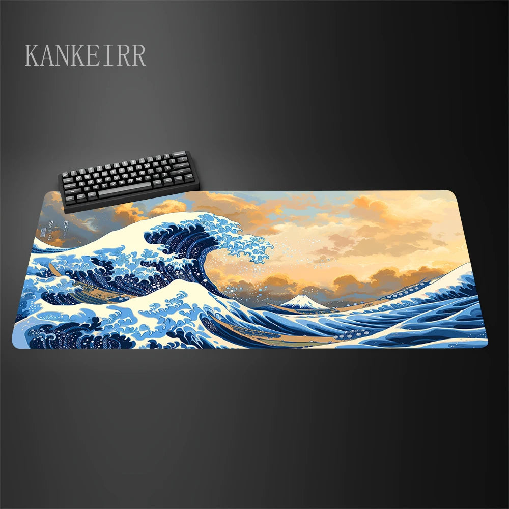 Computer Art Mouse Pad the Great Wave of Kanagawa Large Gaming Mousepad Gamer Rubber Non-Slip Keyboard Pad Laptop Desk Mat