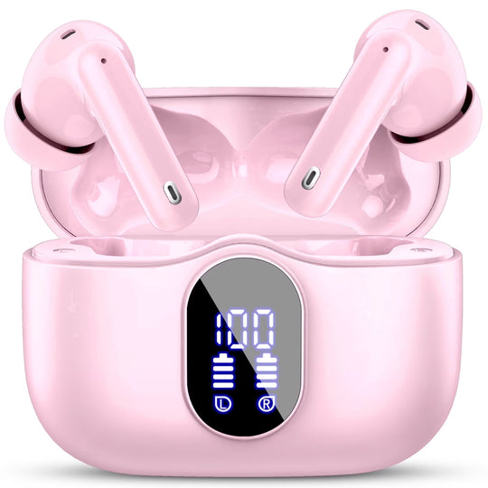 Wireless Earbuds, Bluetooth 5.4 Headphones Bass Stereo, Ear Buds with Noise Cancelling Mic, LED Display in Ear Earphones Clear Calls, IP7 Waterproof Bluetooth Earbuds for Phones/Sports/Laptop, Black