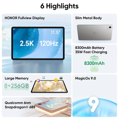 Pad X9A Global Version 11.5" 2.5K Fullview Display Snapdragon 685 Slim Metal Body Tablet Wifi/Lte 8300Mah 35W Fastcharging