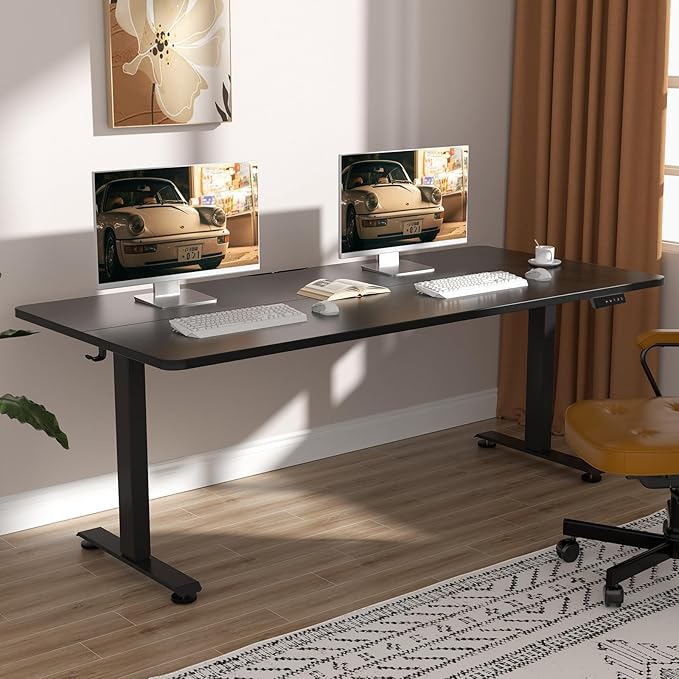 Veken 55 Inch Large Electric Standing Desk, Gaming Table, Black | Height Adjustable Sit Stand up Computer Tables for Home Office, Study , Writing, Suit Students, Employees and Group Work