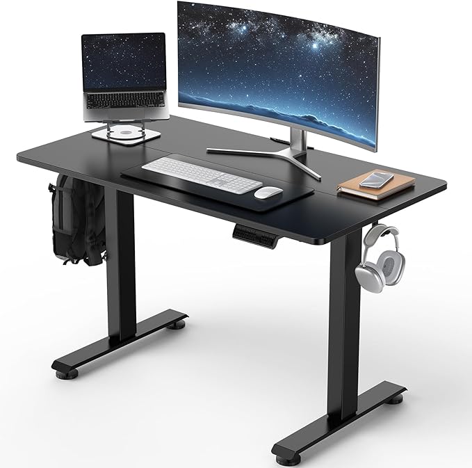 Veken 55 Inch Large Electric Standing Desk, Gaming Table, Black | Height Adjustable Sit Stand up Computer Tables for Home Office, Study , Writing, Suit Students, Employees and Group Work