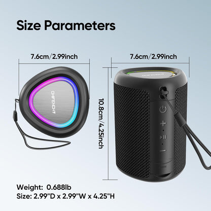 Portable Bluetooth Speaker Beach Essentials: Powerful Crystal Clear Sound/Dynamic Light/Ipx5 Waterproof/All Day Playtime/Wireless BT 5.3/TWS Paring, Dad Gifts, Outdoor|Travel|Camping|Pool Accessories