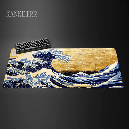 Computer Art Mouse Pad the Great Wave of Kanagawa Large Gaming Mousepad Gamer Rubber Non-Slip Keyboard Pad Laptop Desk Mat