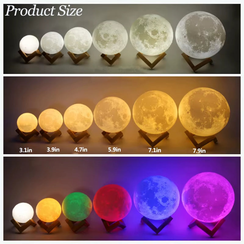 3D LED Moon Lamp Nightlight Fairy Table Bedroom Bedside Cute Kids Night Light for Room Birthday Party Decoration Christmas Gifts