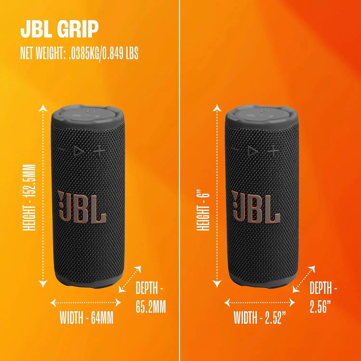 JBL Grip - Compact Bluetooth Speaker with Bold JBL Pro Sound and Ambient Light, up to 14 Hours of Playtime, Water, Dust and Drop-Proof (IP68), & Multi-Speaker Connection with Auracast™ (Black)