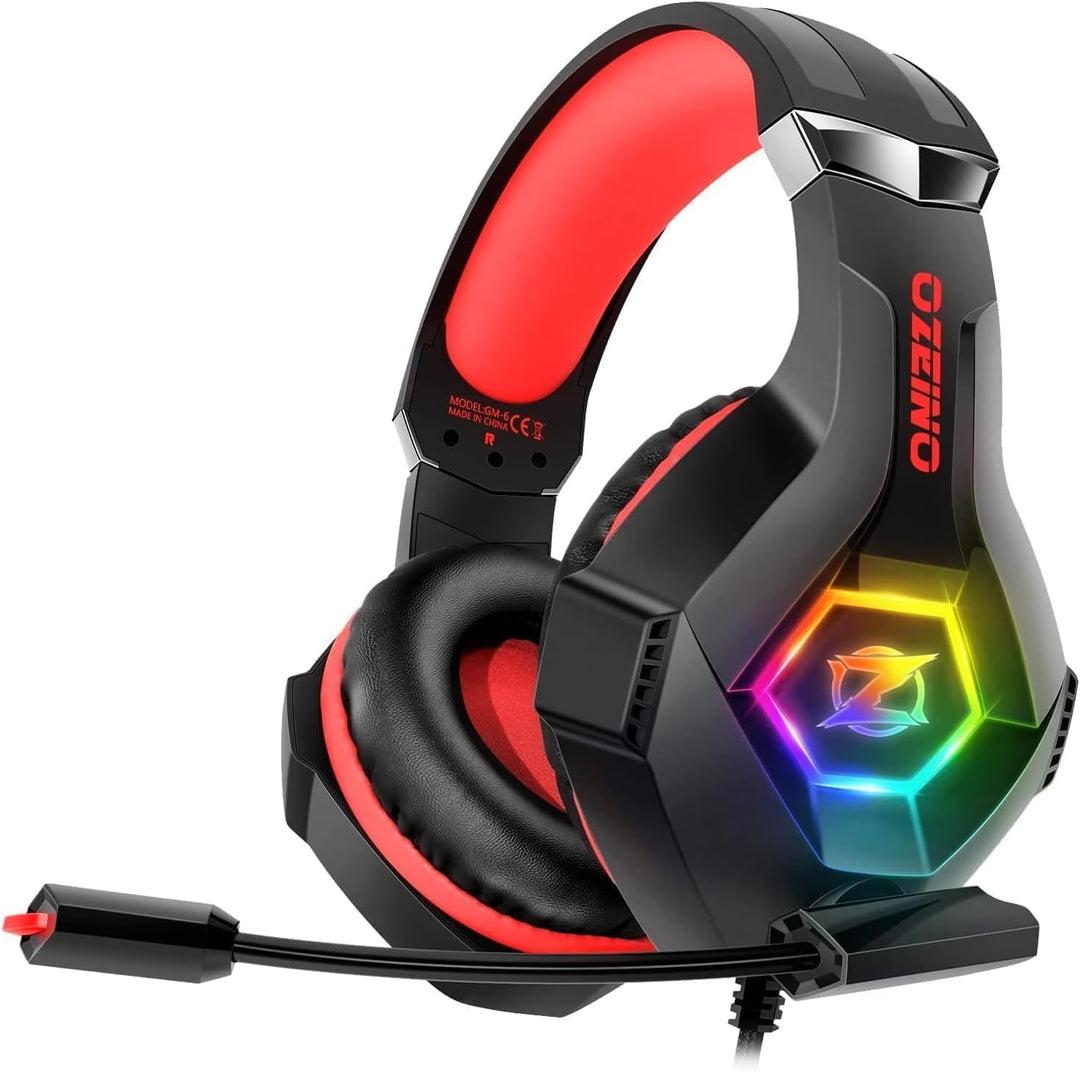 Ozeino Gaming Headset for PC, Ps4, Ps5, Xbox Headset with 7.1 Surround Sound, Gaming Headphones with Noise Cancelling Mic RGB Light over Ear Headphones for Xbox Series X/S, Switch-Blue