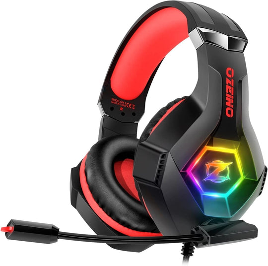 Ozeino Gaming Headset for PC, Ps4, Ps5, Xbox Headset with 7.1 Surround Sound, Gaming Headphones with Noise Cancelling Mic RGB Light over Ear Headphones for Xbox Series X/S, Switch-Blue