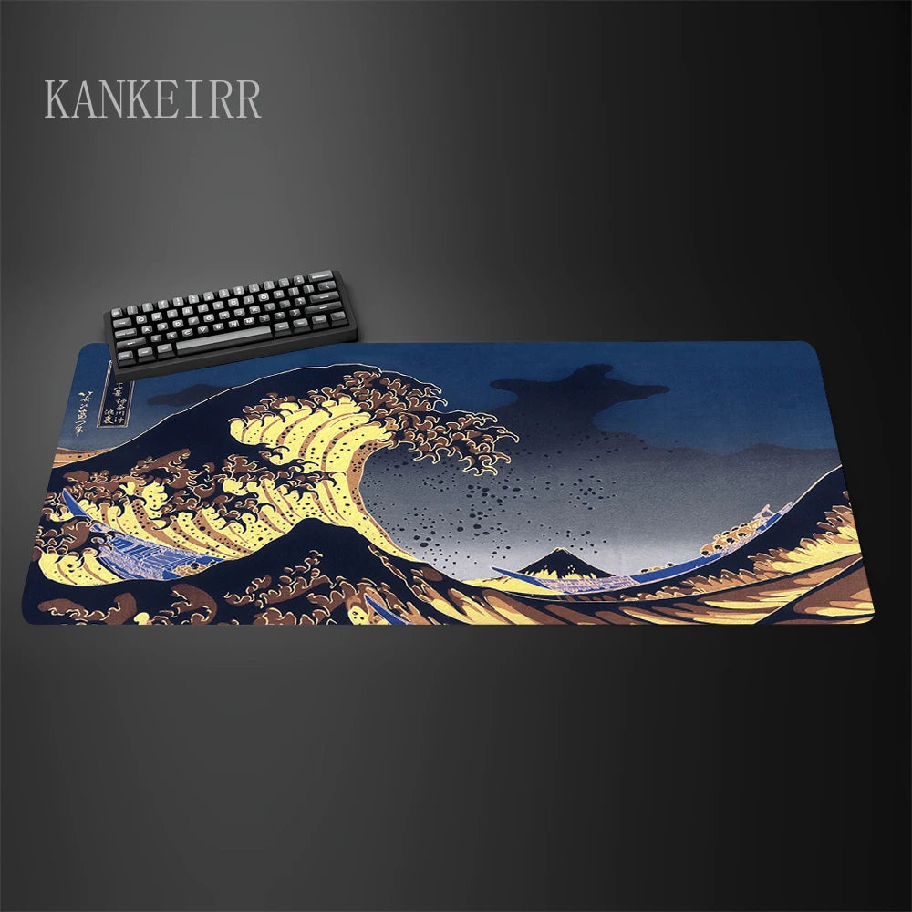 Computer Art Mouse Pad the Great Wave of Kanagawa Large Gaming Mousepad Gamer Rubber Non-Slip Keyboard Pad Laptop Desk Mat