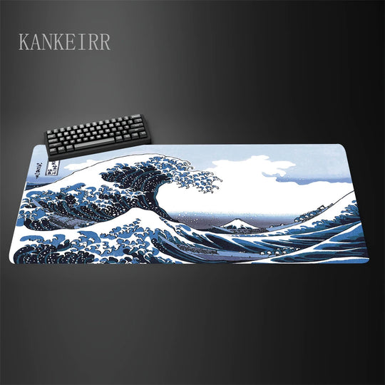 Computer Art Mouse Pad the Great Wave of Kanagawa Large Gaming Mousepad Gamer Rubber Non-Slip Keyboard Pad Laptop Desk Mat