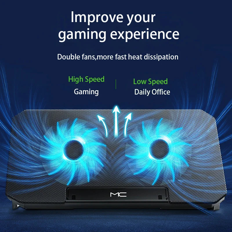 Gaming Laptop Cooler Large Size for 12-16 Inch Notebook Two USB Laptop Cooling Pads Wind Speed Adjustable Silent Laptop Stand