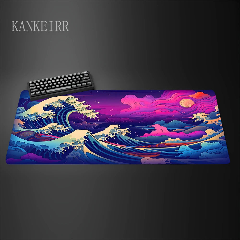 Computer Art Mouse Pad the Great Wave of Kanagawa Large Gaming Mousepad Gamer Rubber Non-Slip Keyboard Pad Laptop Desk Mat