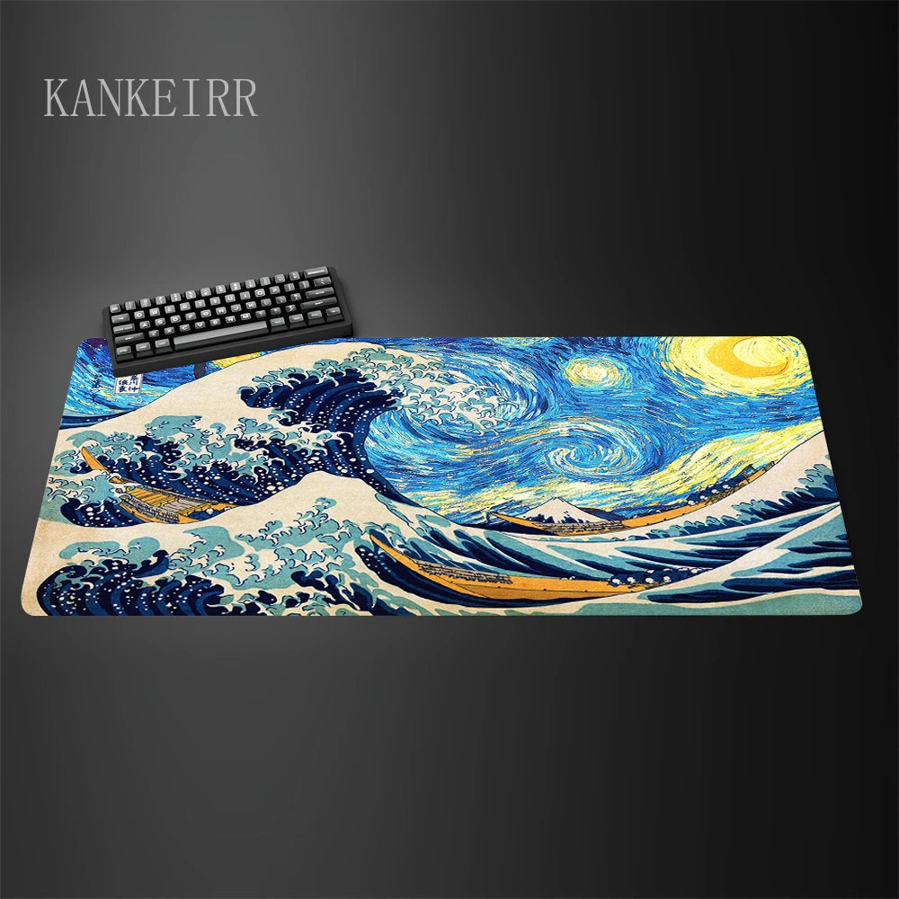Computer Art Mouse Pad the Great Wave of Kanagawa Large Gaming Mousepad Gamer Rubber Non-Slip Keyboard Pad Laptop Desk Mat