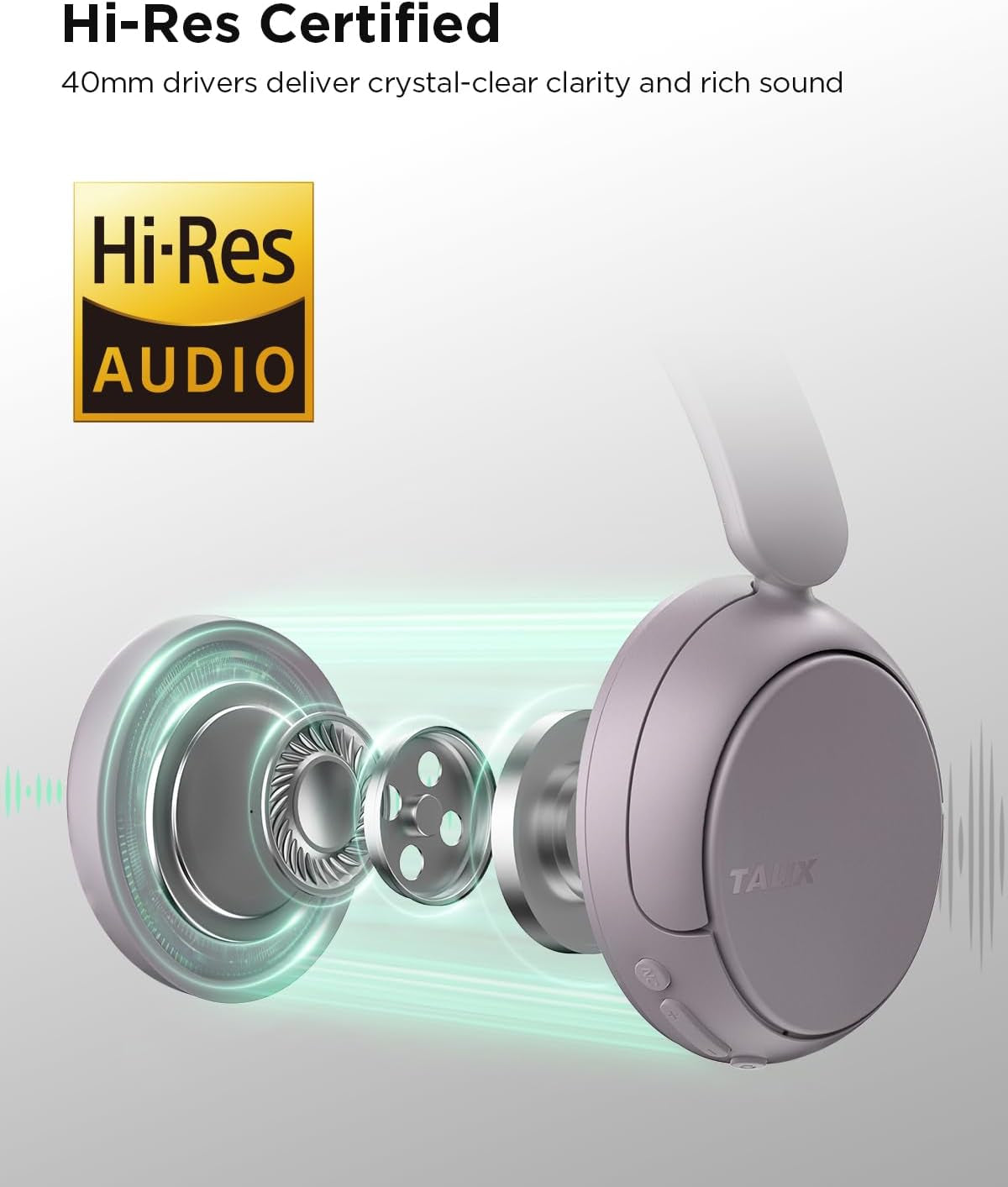 H30 Hybrid Active Noise Cancelling Headphones, 110H Playtime Hi-Res Audio Bluetooth 6.0 Wireless over Ear ANC Headphones for Commute/Travel (Purple)