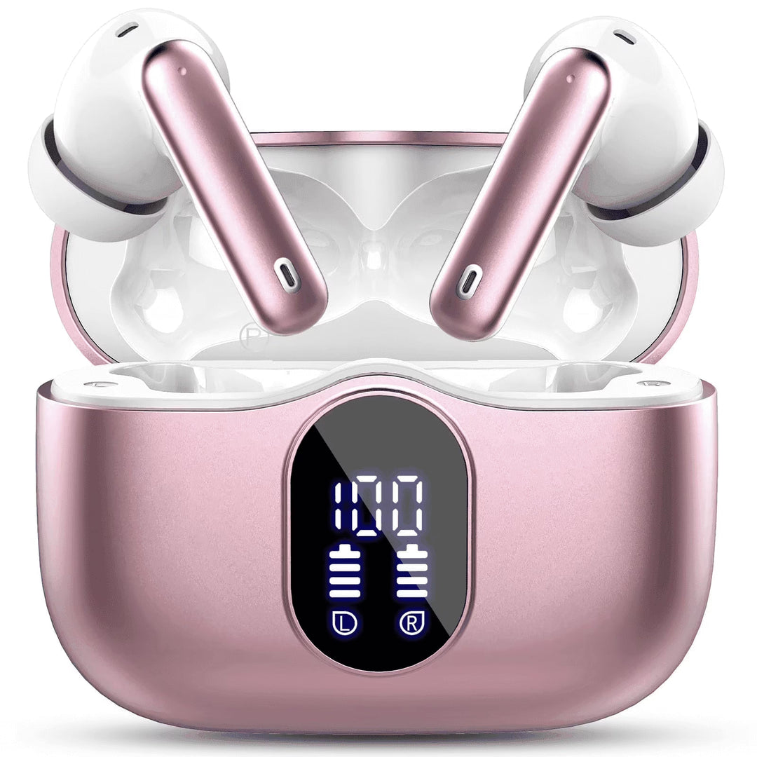 Wireless Earbuds, Bluetooth 5.4 Headphones Bass Stereo, Ear Buds with Noise Cancelling Mic, LED Display in Ear Earphones Clear Calls, IP7 Waterproof Bluetooth Earbuds for Phones/Sports/Laptop, Black