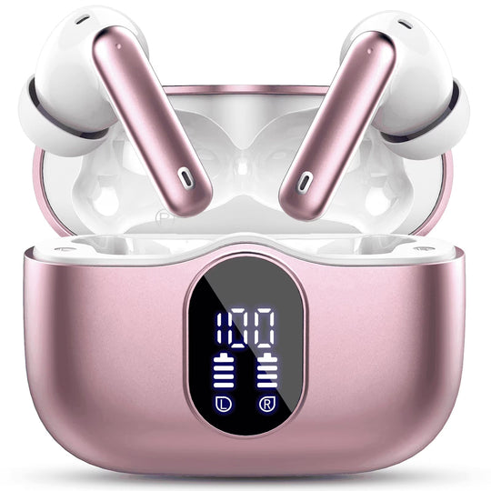 Wireless Earbuds, Bluetooth 5.4 Headphones Bass Stereo, Ear Buds with Noise Cancelling Mic, LED Display in Ear Earphones Clear Calls, IP7 Waterproof Bluetooth Earbuds for Phones/Sports/Laptop, Black