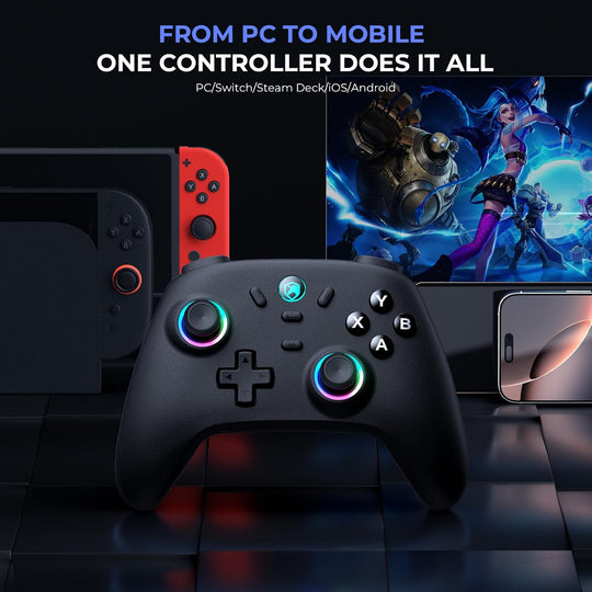 Echtpower Wireless PC Gaming Controller - Hall Effect Joystick, 2.4G & Wired 1000Hz Polling Rate, 800Mah Battery, Adjustable Turbo/Vibration - for Pc/Switch/Ios/Android