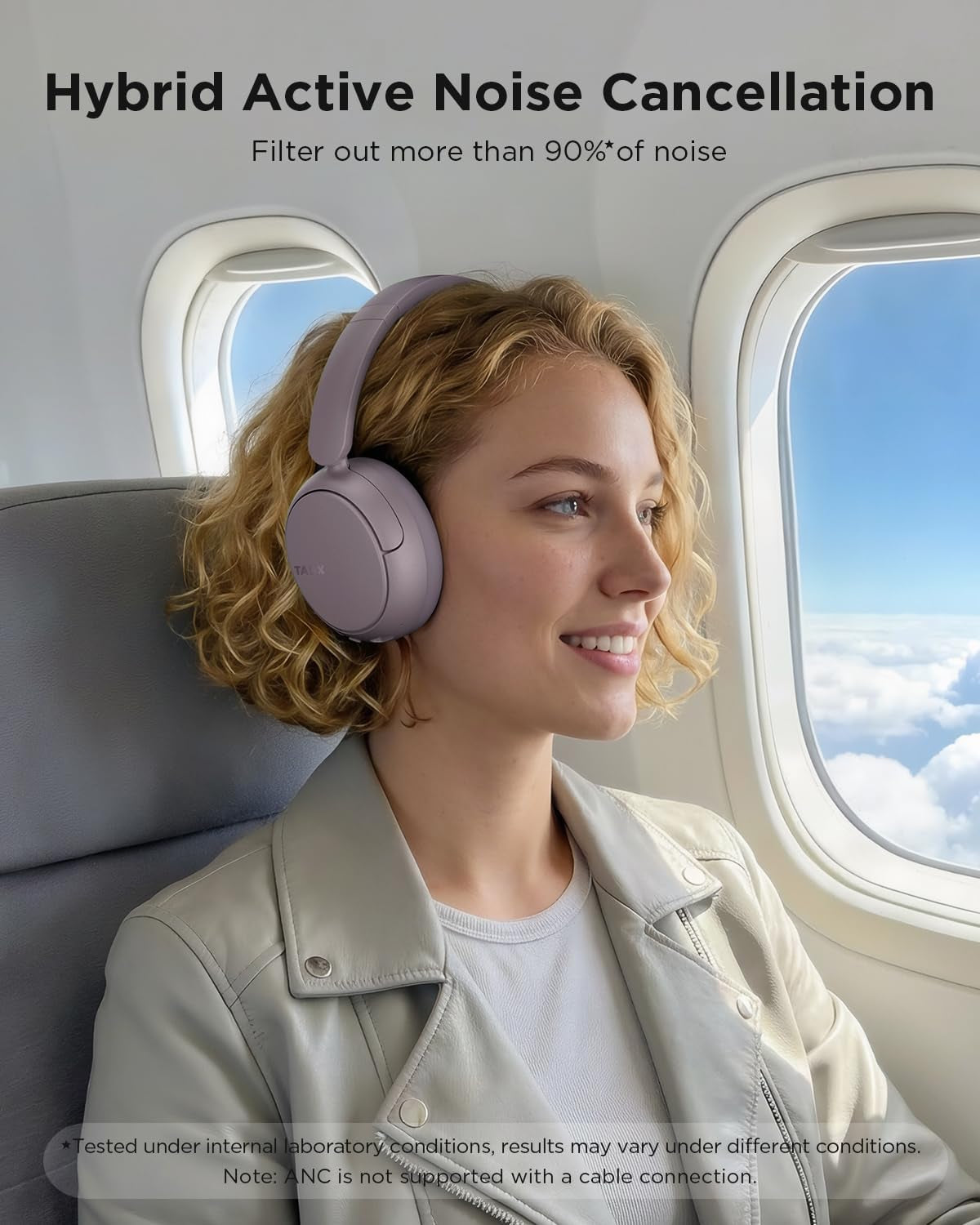 H30 Hybrid Active Noise Cancelling Headphones, 110H Playtime Hi-Res Audio Bluetooth 6.0 Wireless over Ear ANC Headphones for Commute/Travel (Purple)
