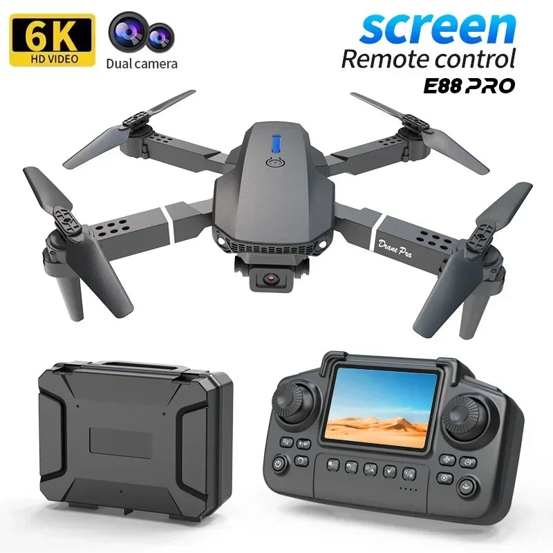Professional E88 PRO Drone with Screen 8K HD Camera Wifi FPV Foldable RC Quadcopter Helicopter Toy for Kids Adults Outdoor Gifts