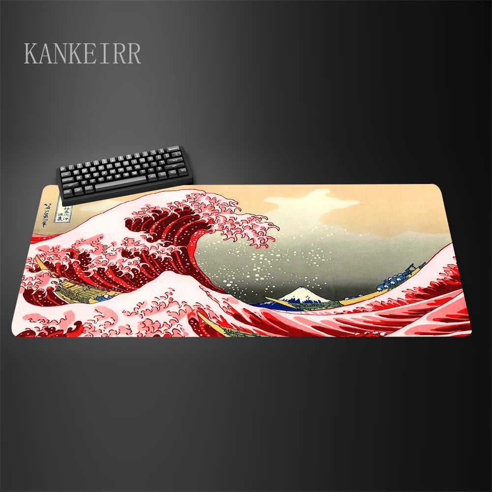 Computer Art Mouse Pad the Great Wave of Kanagawa Large Gaming Mousepad Gamer Rubber Non-Slip Keyboard Pad Laptop Desk Mat