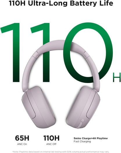H30 Hybrid Active Noise Cancelling Headphones, 110H Playtime Hi-Res Audio Bluetooth 6.0 Wireless over Ear ANC Headphones for Commute/Travel (Purple)