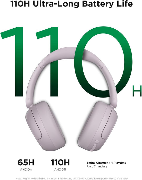 H30 Hybrid Active Noise Cancelling Headphones, 110H Playtime Hi-Res Audio Bluetooth 6.0 Wireless over Ear ANC Headphones for Commute/Travel (Purple)