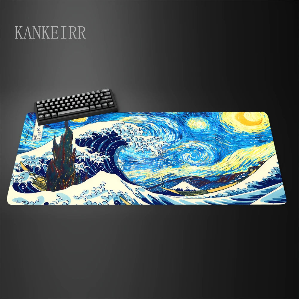 Computer Art Mouse Pad the Great Wave of Kanagawa Large Gaming Mousepad Gamer Rubber Non-Slip Keyboard Pad Laptop Desk Mat