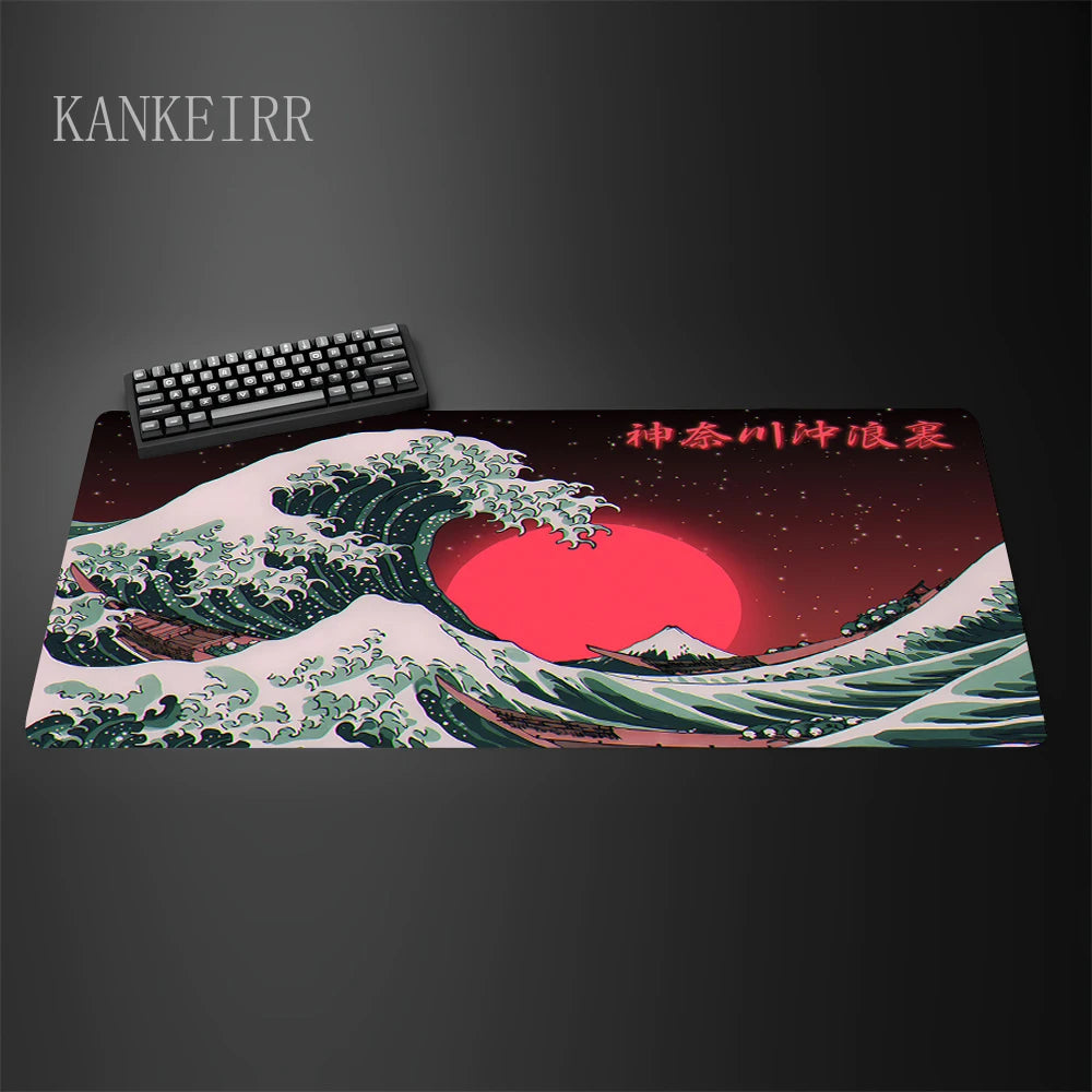 Computer Art Mouse Pad the Great Wave of Kanagawa Large Gaming Mousepad Gamer Rubber Non-Slip Keyboard Pad Laptop Desk Mat